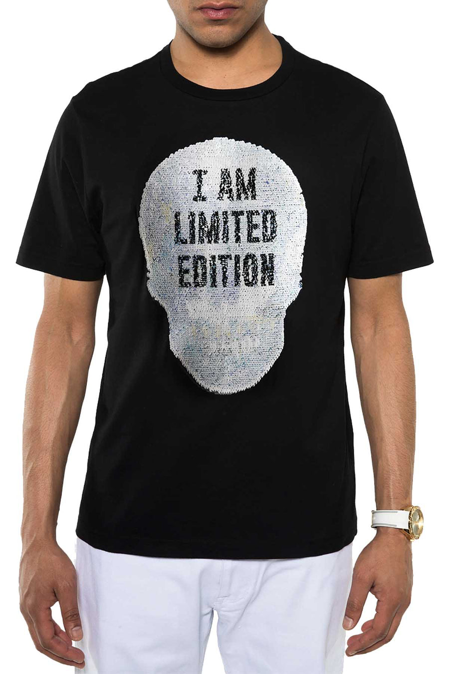 Sean John Deep Black Reversible Sequin Skull T-Shirt