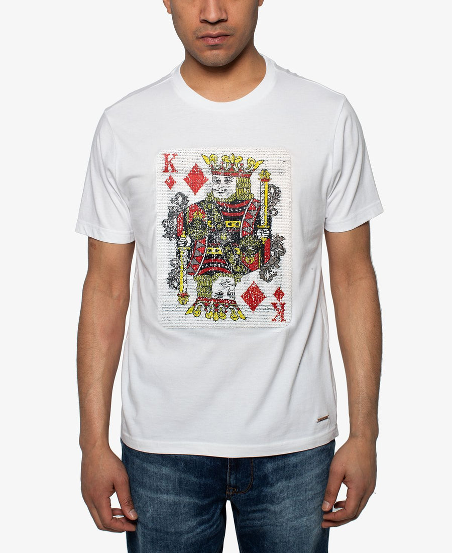 Sean John King Of Hearts Sequin Graphic T-shirt Bright White