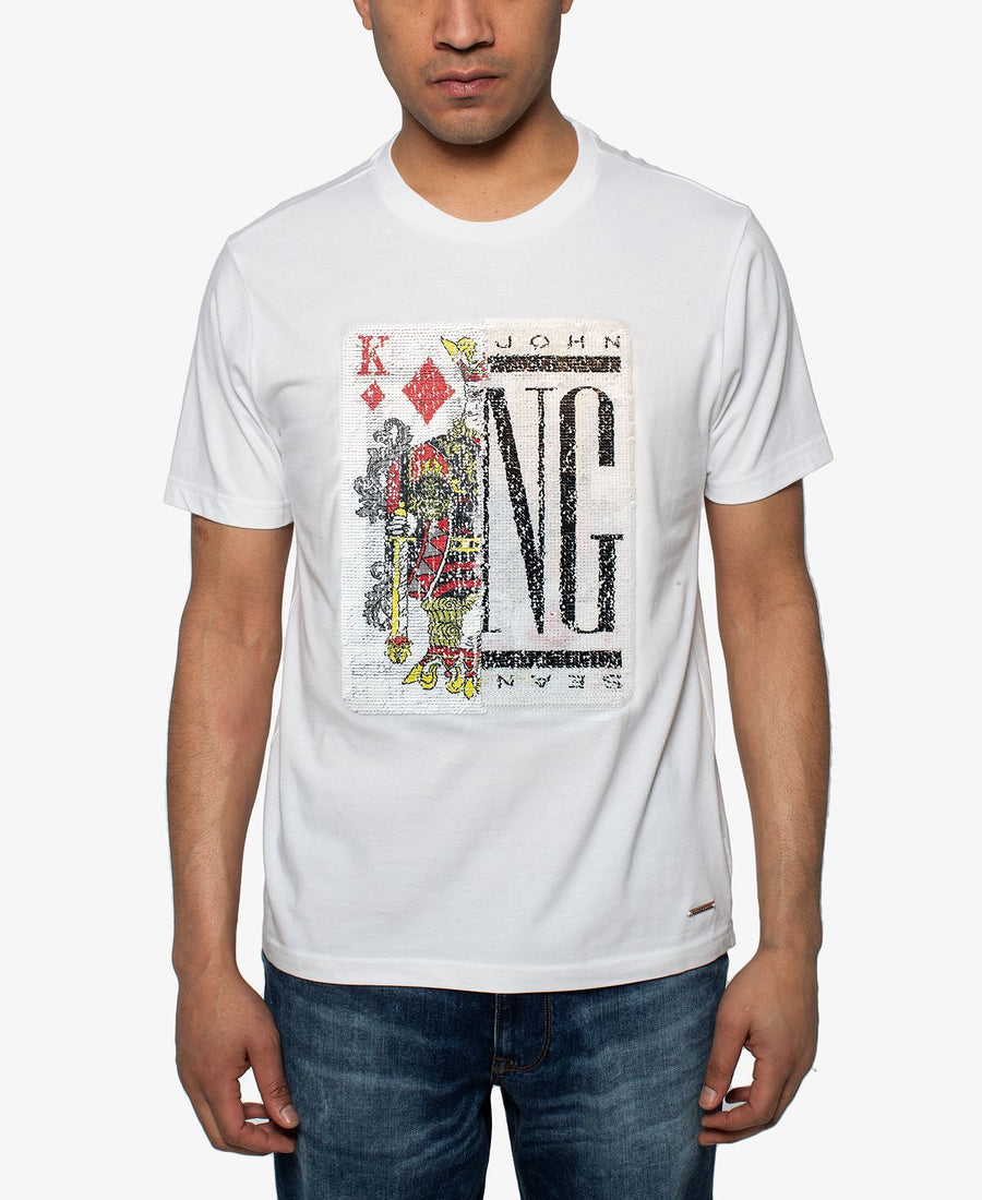 Sean John King Of Hearts Sequin Graphic T-shirt Bright White