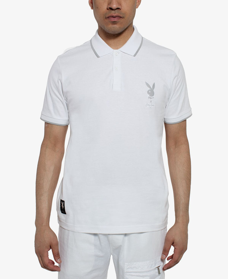 Sean John Playboy Collection Embroidered Logo Polo Bright Whi
