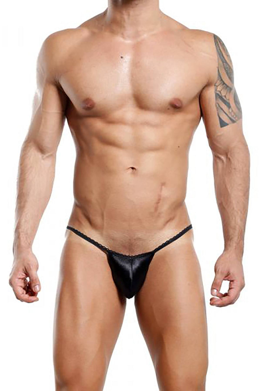 Secret Male Black Frilly-Trim String Bikini Brief