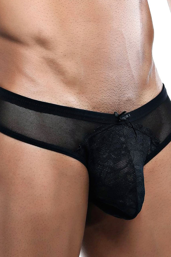Secret Male Black Lace-Pouch Mesh Bikini Brief