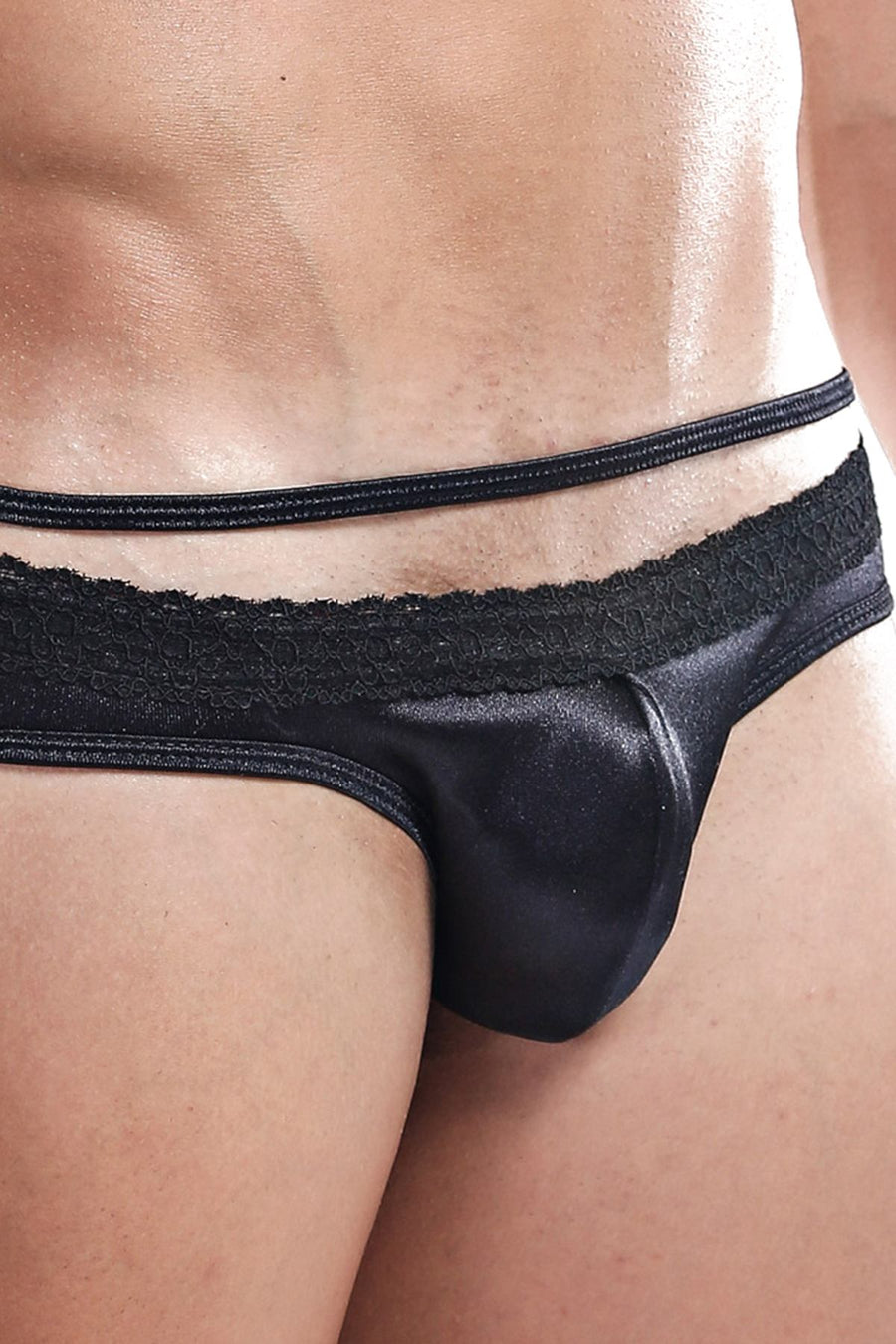 Secret Male Black Strap Front Low Rise Micro Bikini Brief