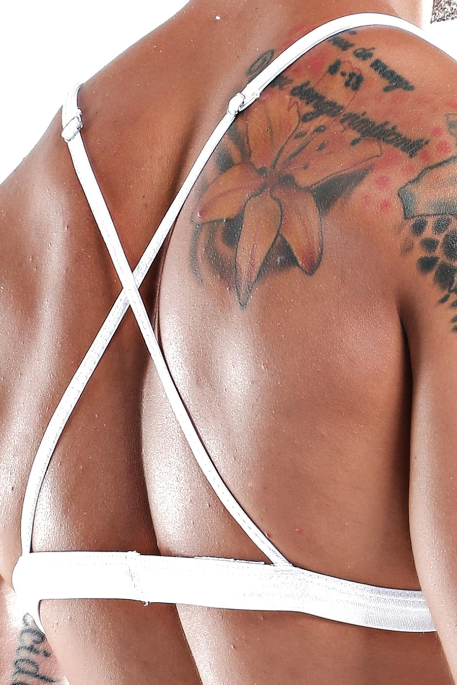 Secret Male Red/Silver Deep Plunge Cross-Back Bralette