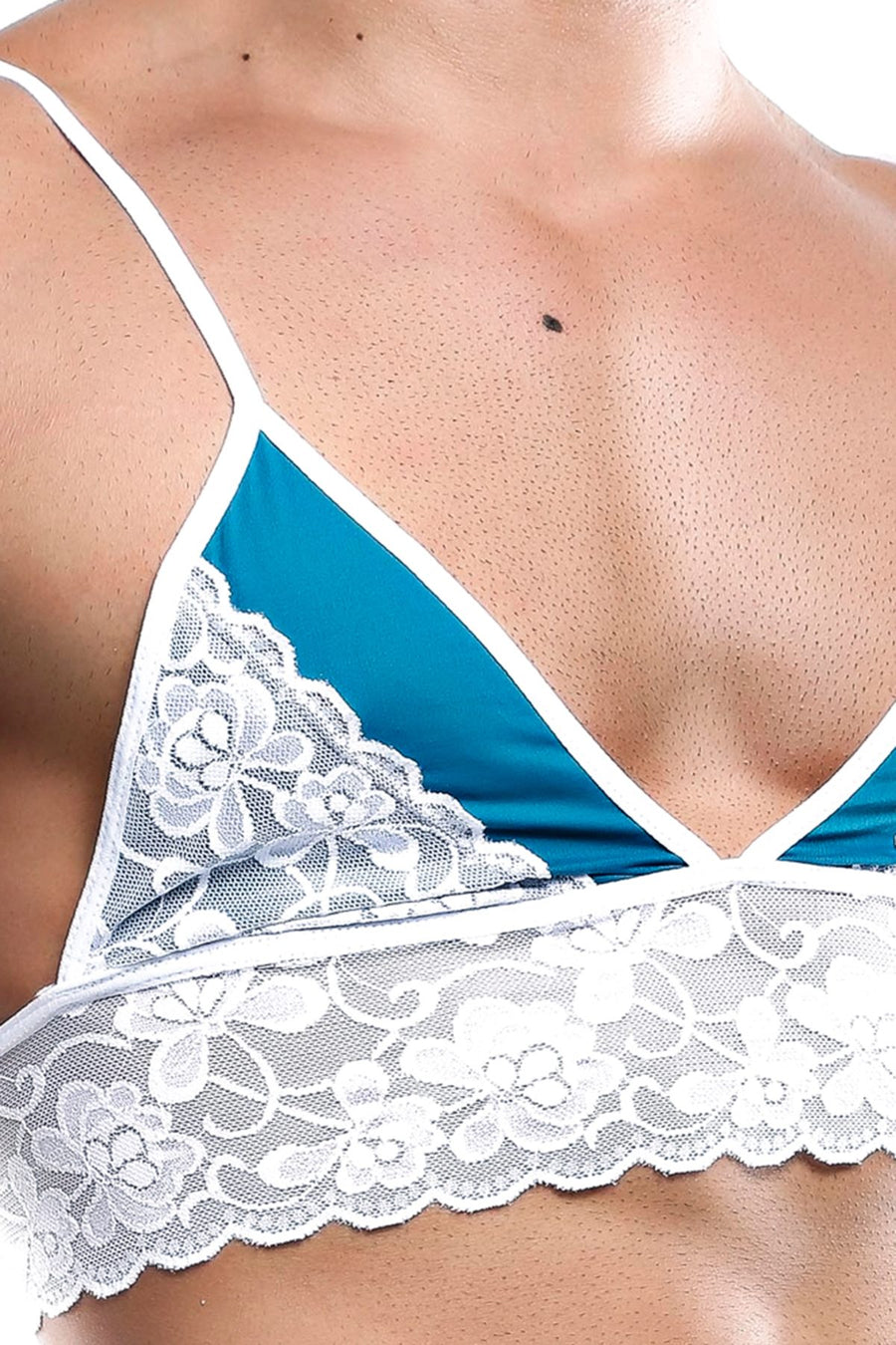 Secret Male White/Jade Contrast Long Lace Bralette