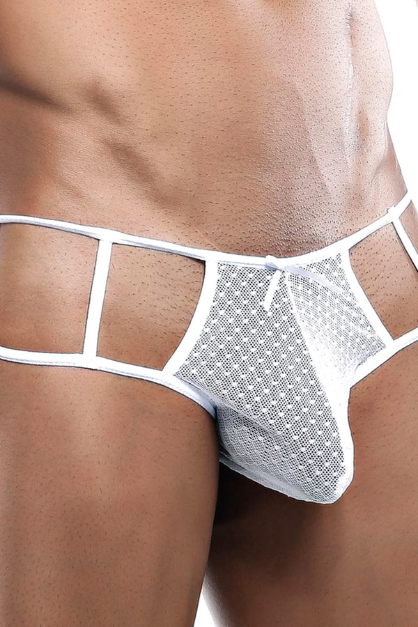 Secret Male White Textured Mesh Open-Grid Sides Bikini Brief