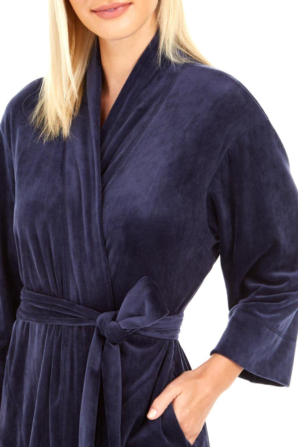Sesoire Dark Blue Luxe Fleece Short Wrap Robe