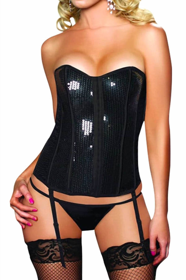 Seven 'Til Midnight Black Sequin Bustier & Thong 2pc Set