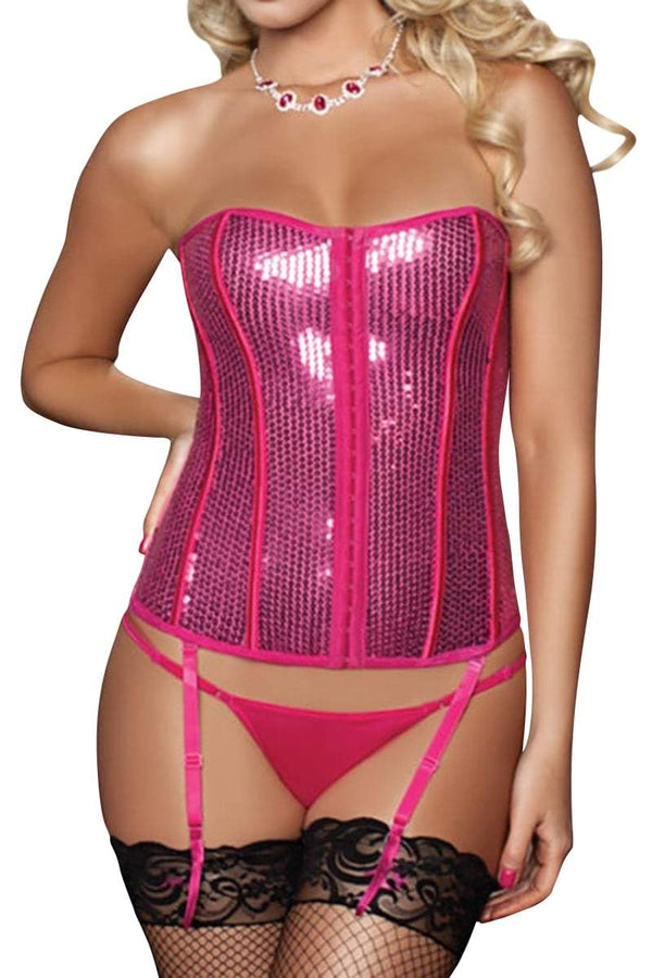 Seven 'Til Midnight Pink Sequin Bustier & Thong 2pc Set