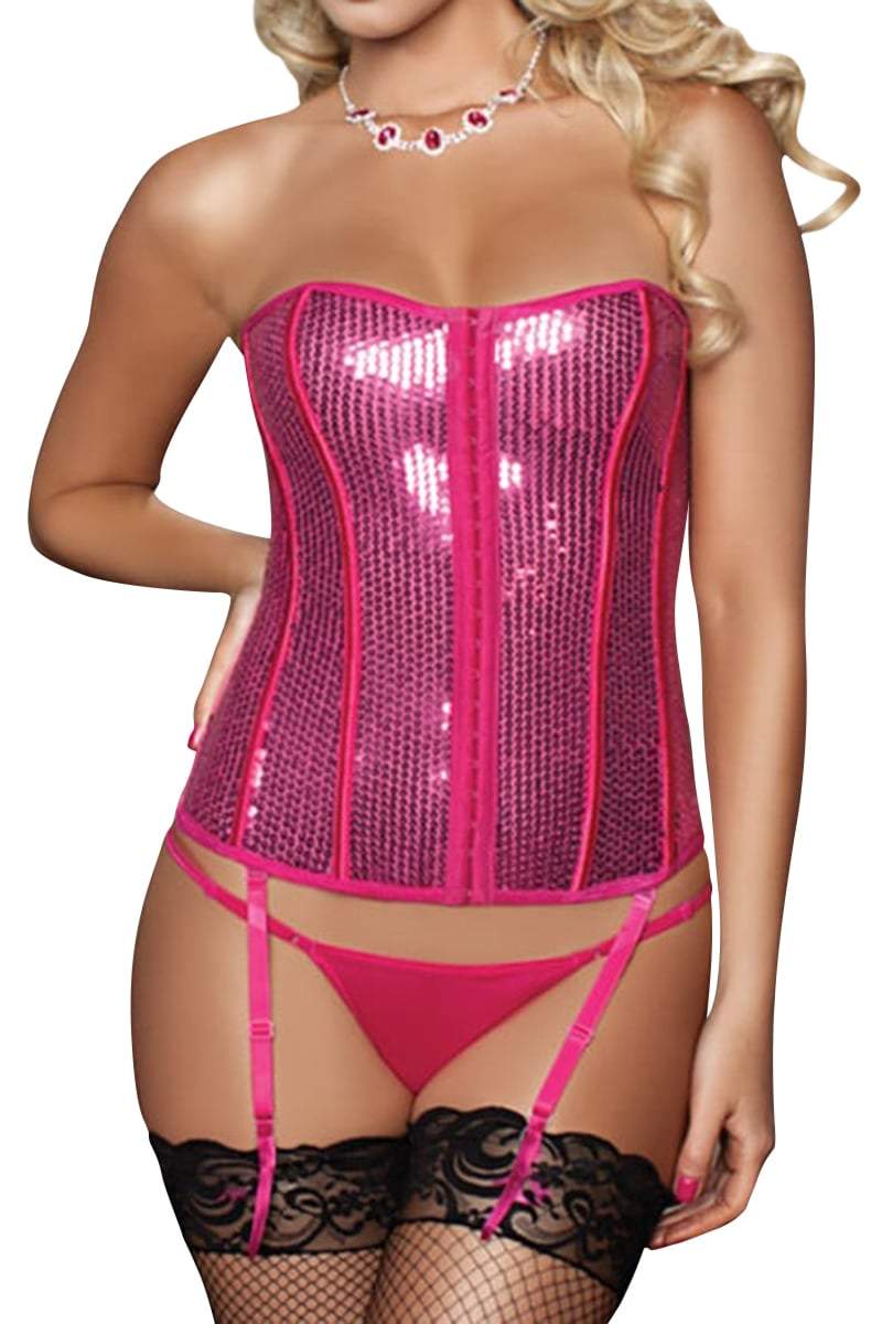 Seven 'Til Midnight Pink Sequin Bustier & Thong 2pc Set