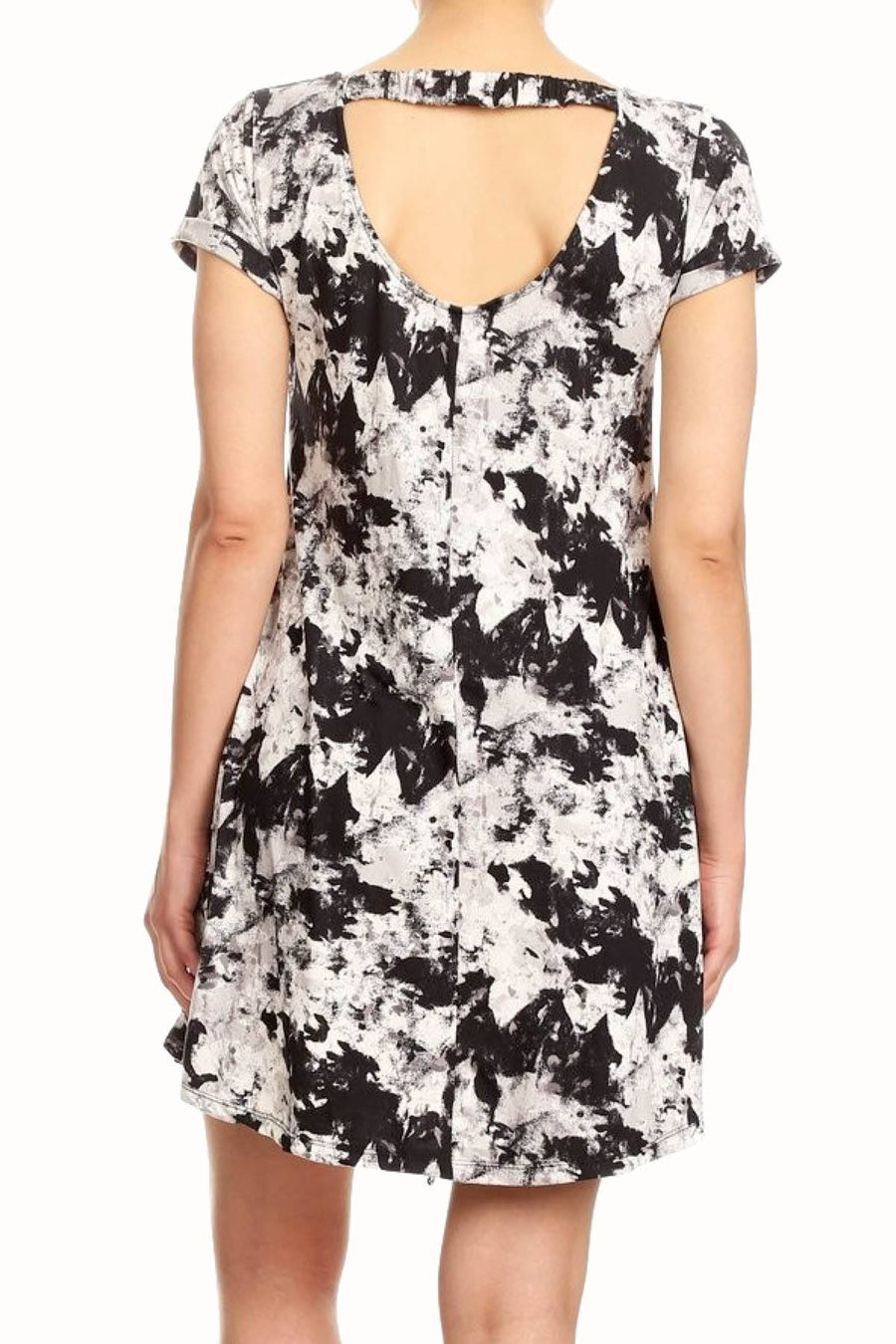 ShoSho Black/White Abstract-Print A-Lined Dress