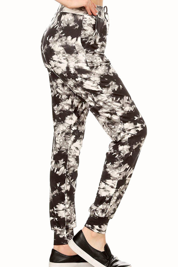 ShoSho Black/White Tie-Dye Print Jogger