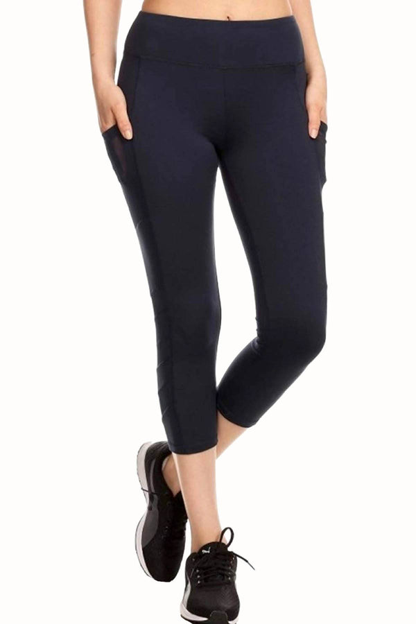 ShoSho Blueberry Side-Pocket Contrast-Mesh-Panel Capri