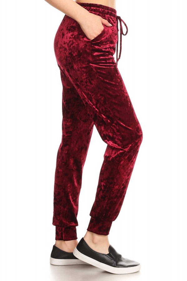 ShoSho Burgundy Crushed Velvet Jogger