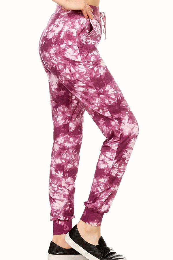 ShoSho Burgundy/Mauve Tie-Dye Print Jogger