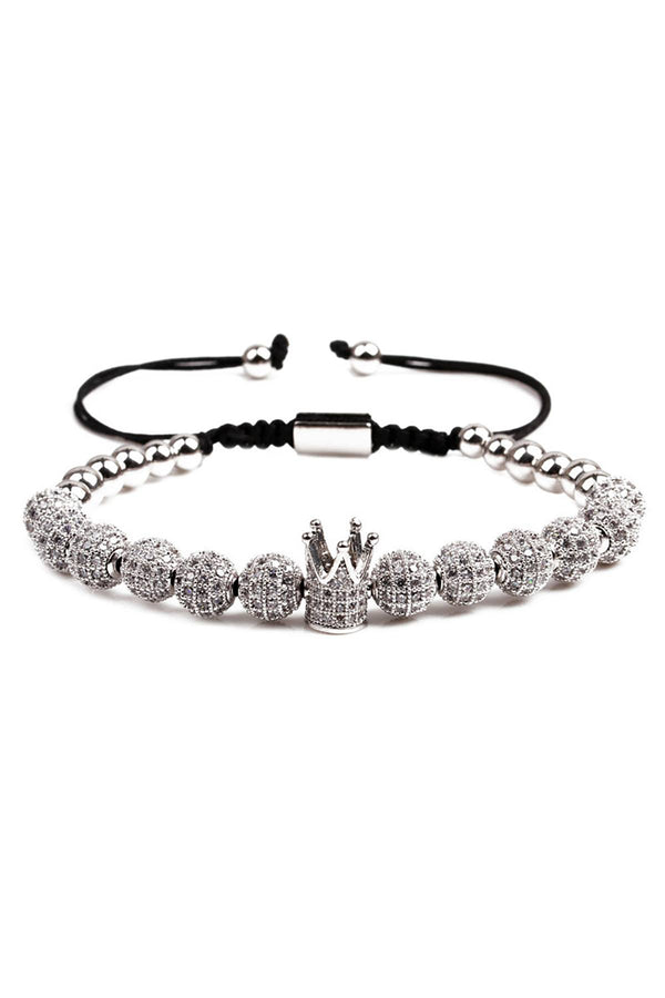 Silver Copper Micro Pavé Zircon Imperial Crown Adjustable Bracelet