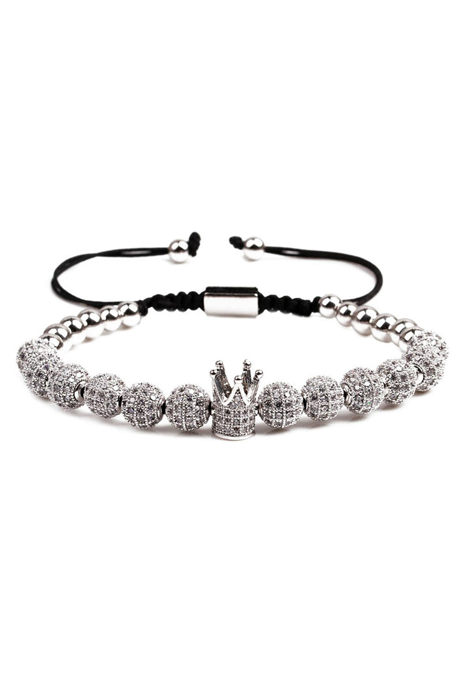 Silver Copper Micro Pavé Zircon Imperial Crown Adjustable Bracelet