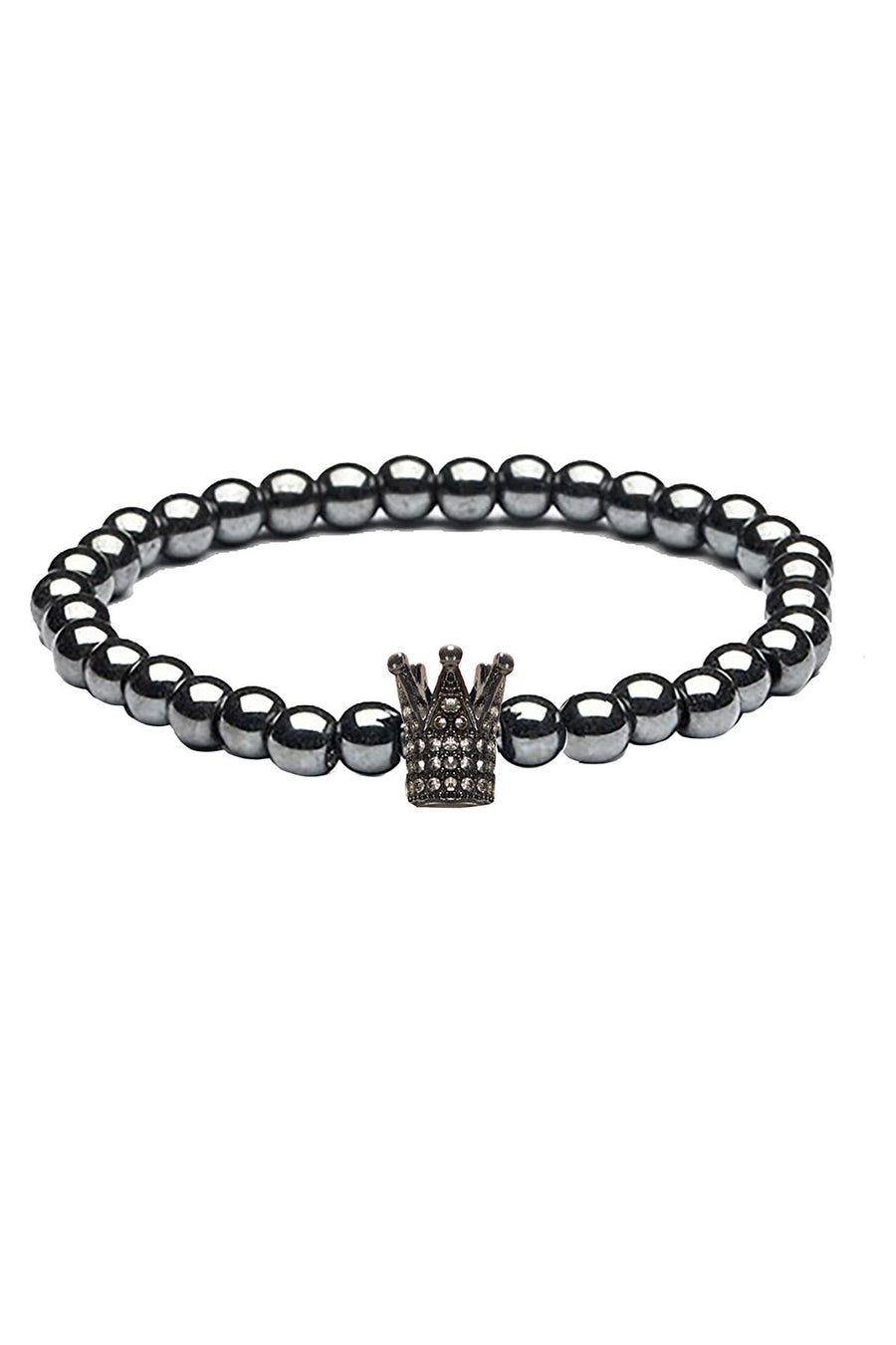 Silver Plated Gunmetal Micro Pave CZ Crown Hematite Skinny Healing Bracelet