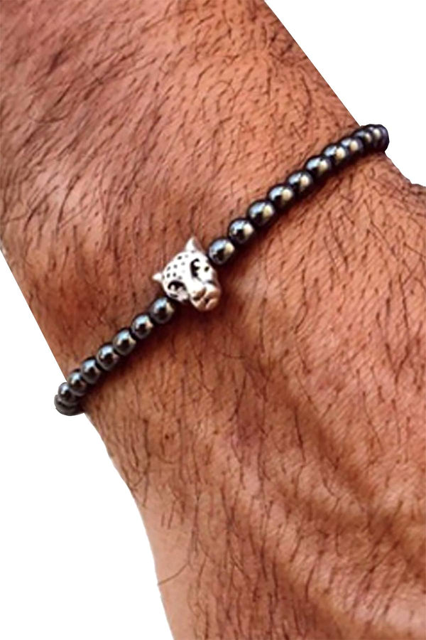 Silver Plated Lion's Head Hematite Skinny Healing Bracelet