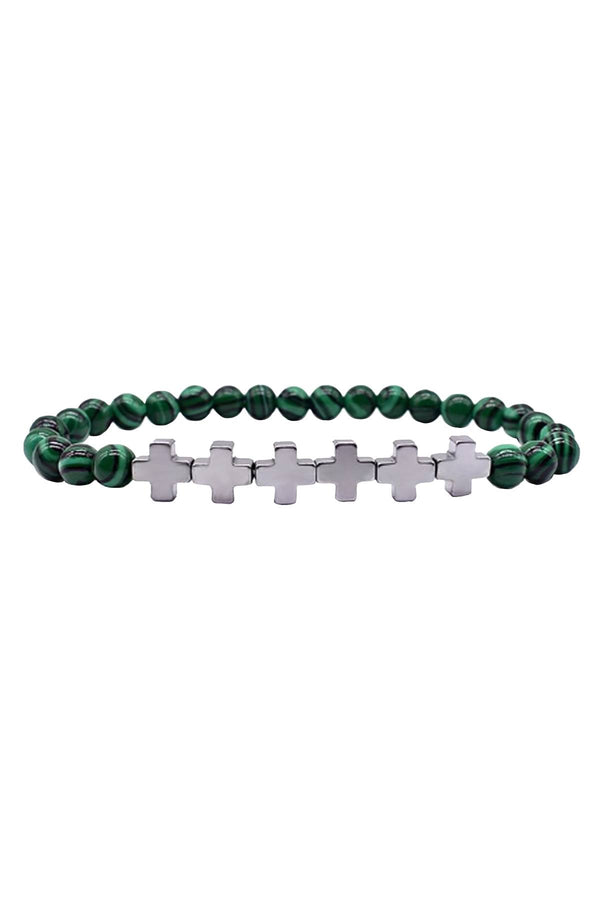 Silver Plated '+++' Malachite Stone Skinny Healing Bracelet