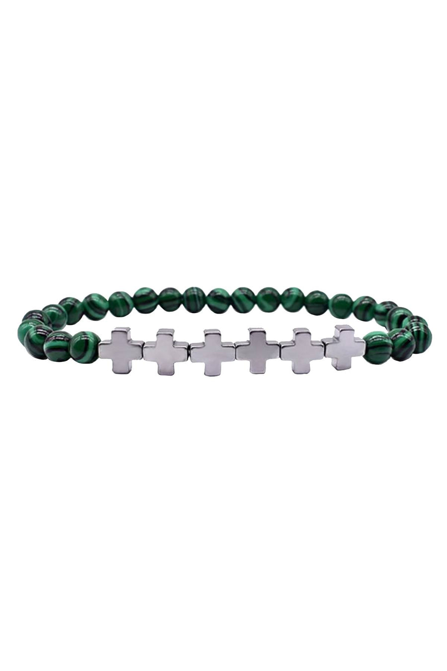 Silver Plated '+++' Malachite Stone Skinny Healing Bracelet