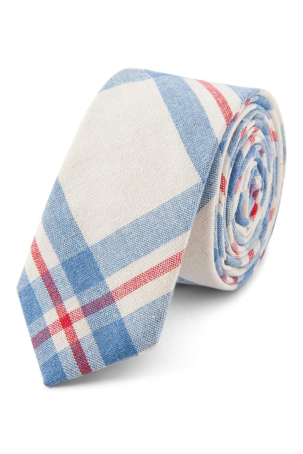 Skinny Tie Madness Blue, Red & White Boring Orgeon Tie