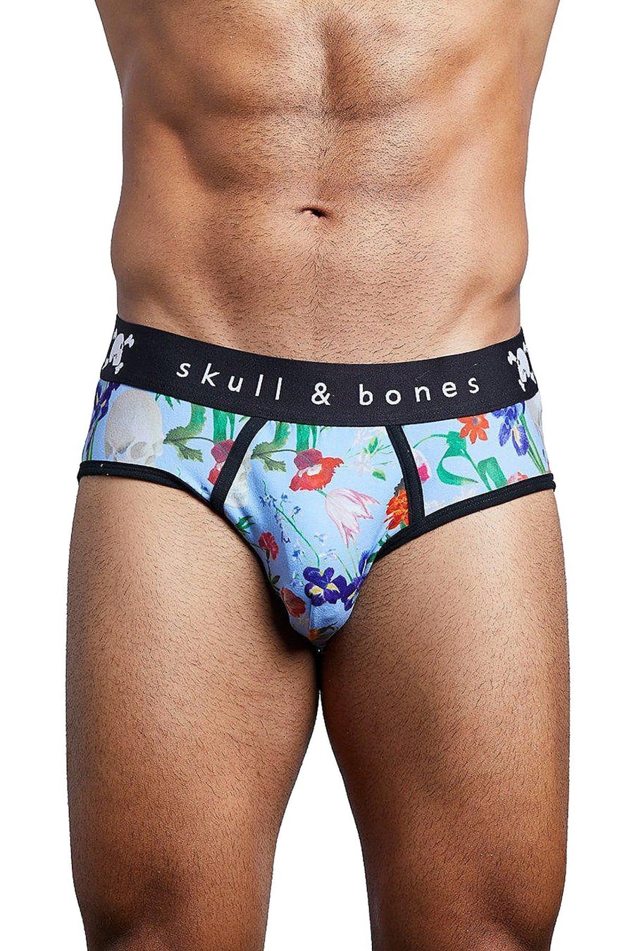 Skull & Bones Bleached-Denim Dutch-Floral Printed Peek-a-Boo Brief