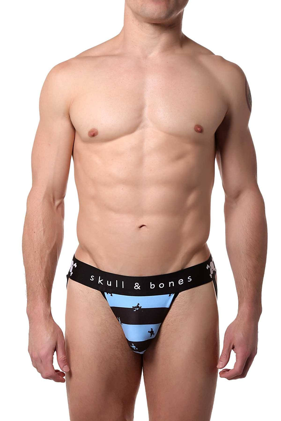 Skull & Bones Blue Rugby-Stripe Jockstrap