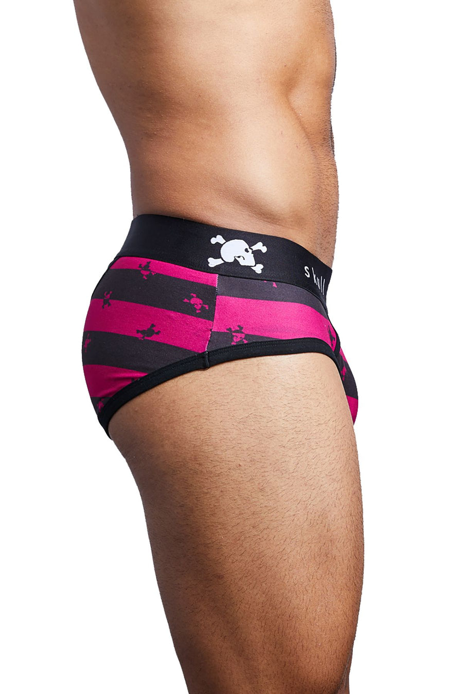 Skull & Bones Burgundy/Black Rugby-Stripe Brief