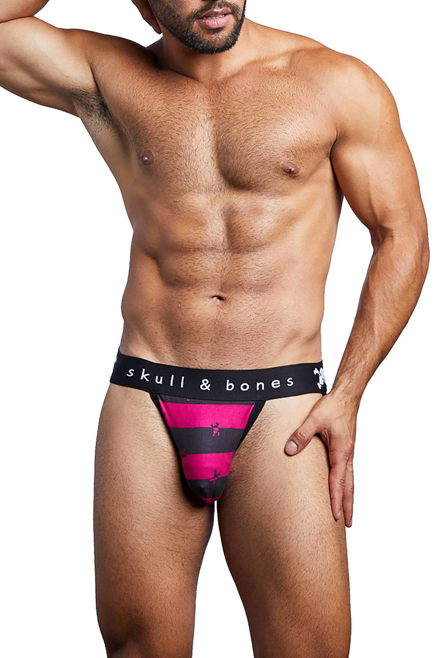 Skull & Bones Burgundy/Black Rugby-Stripe Jockstrap