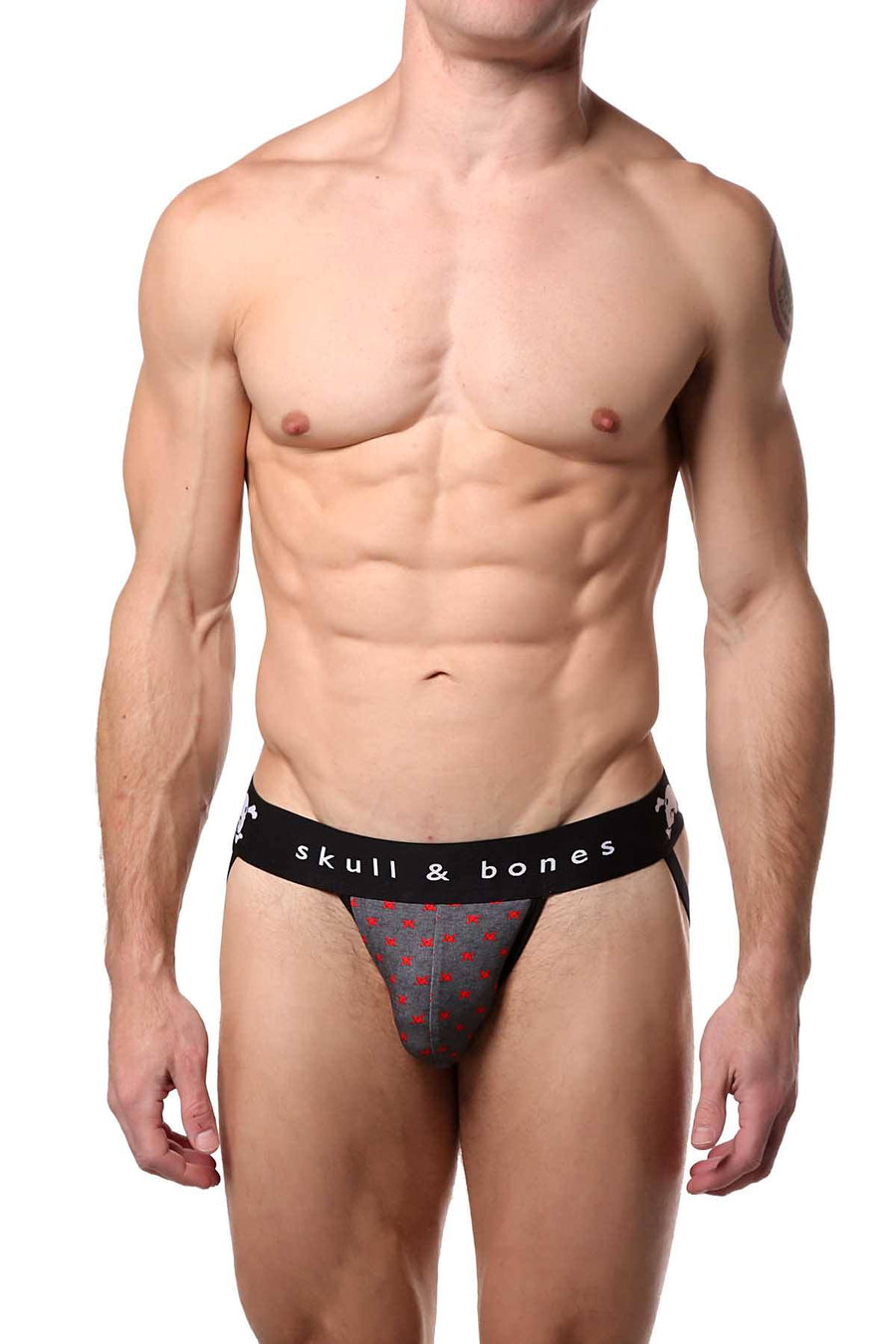 Skull & Bones Heather-Grey Tiny-Skull-Print Jockstrap