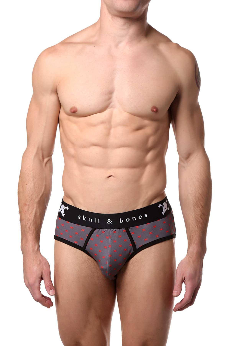 Skull & Bones Heather-Grey Tiny-Skull-Print Peek-a-Boo Brief