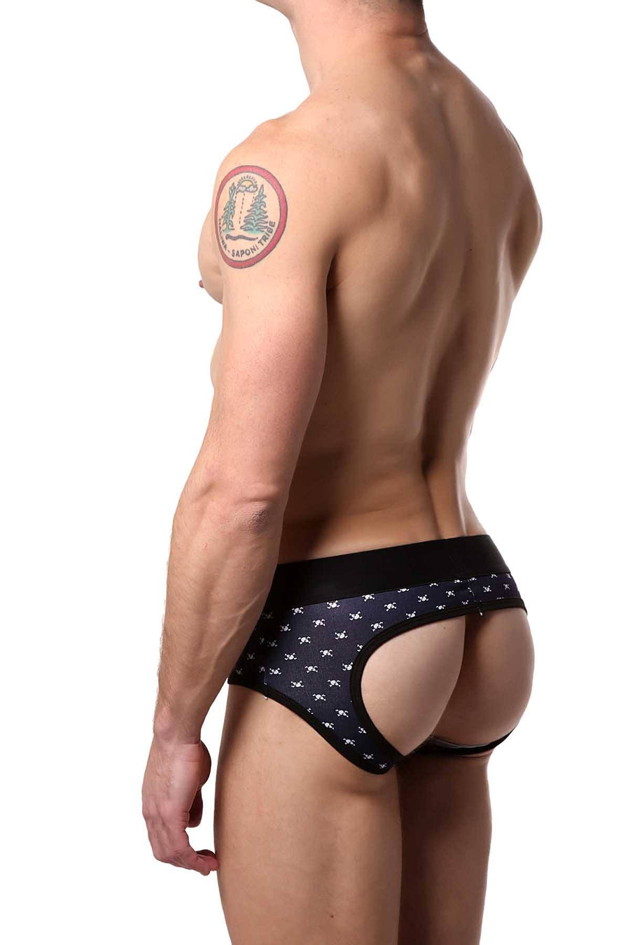 Skull & Bones Navy Tiny-Skull-Print Peek-a-Boo Brief