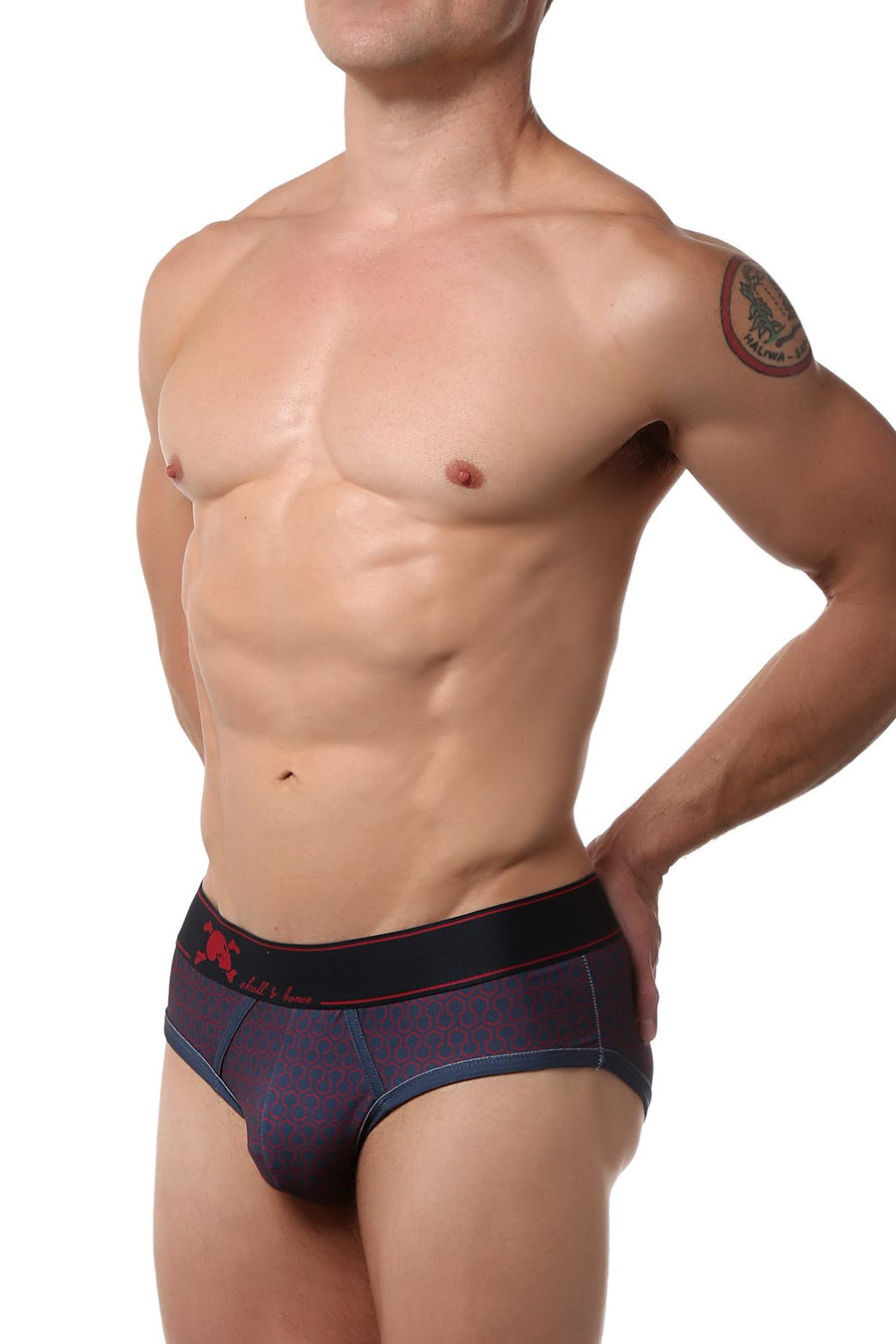 Skull and Bones Navy Geo Print Brief