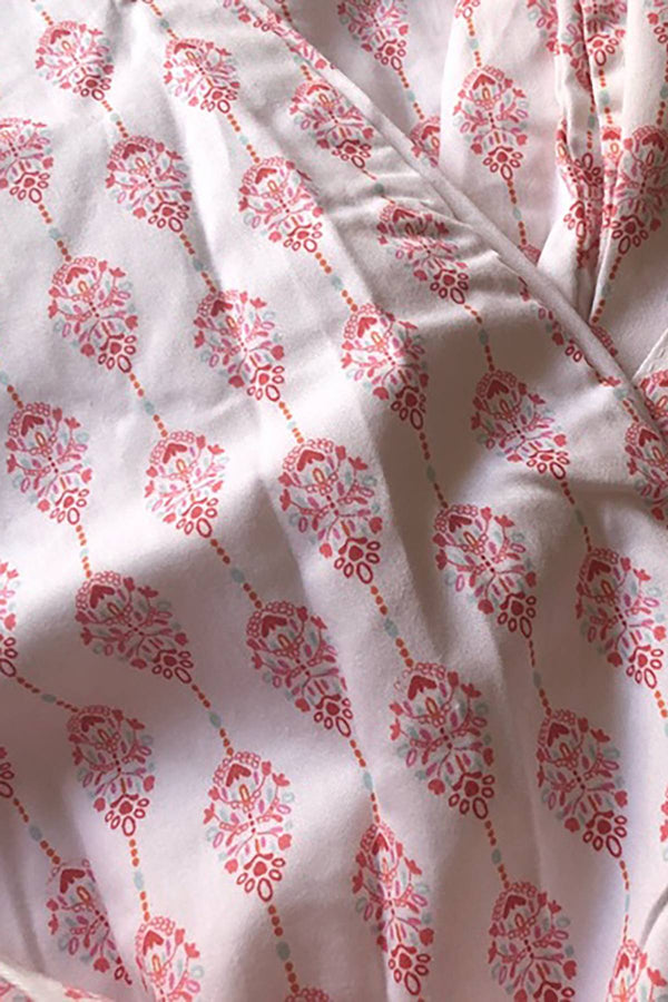 Sky White/Coral Ingrid-Printed Cotton Robe