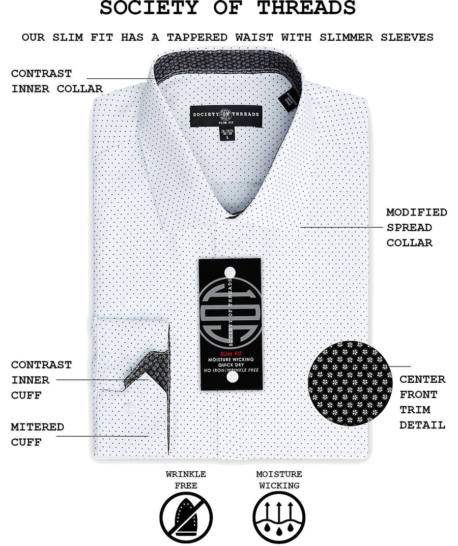 Society Of Threads Slim-fit Non-iron Performance Print Dress Shirt Black