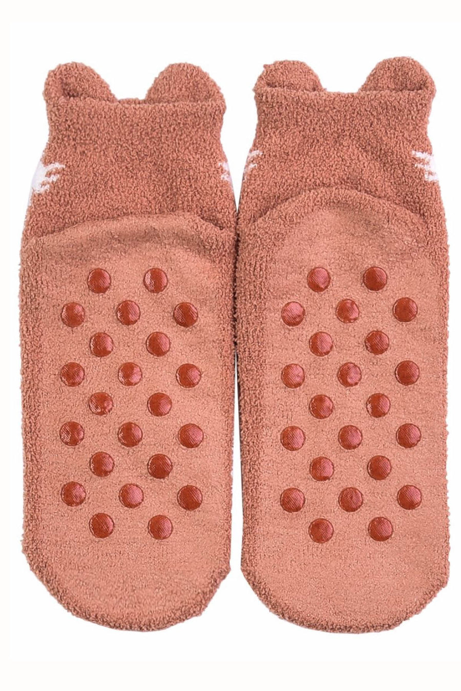 Sofra Brown Fox Cozy Picot Ankle Socks with Grippers