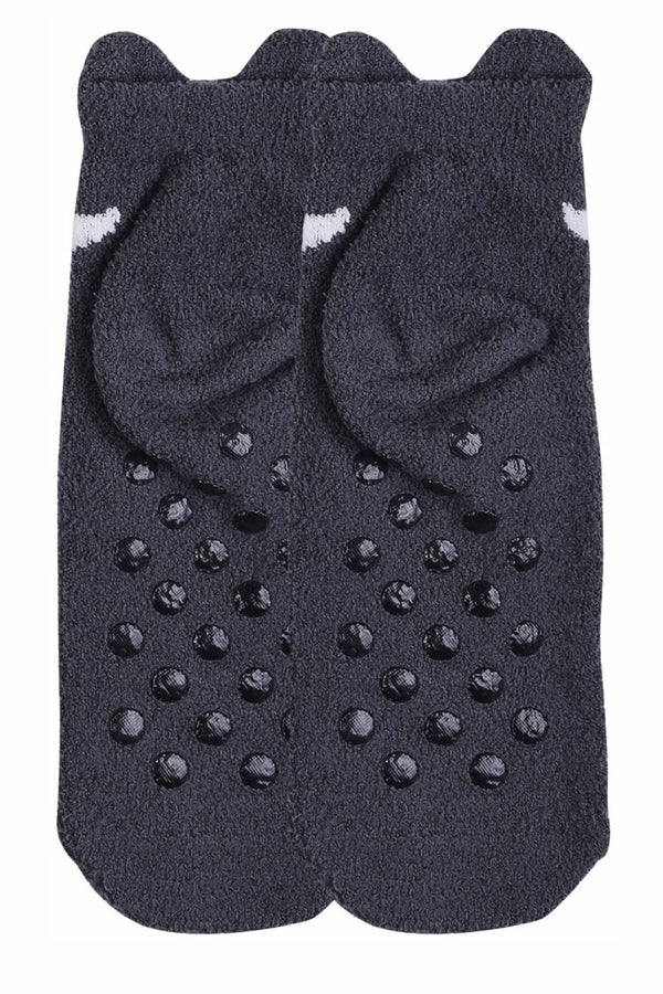 Sofra Charcoal-Grey Raccoon Cozy Picot Ankle Socks with Grippers