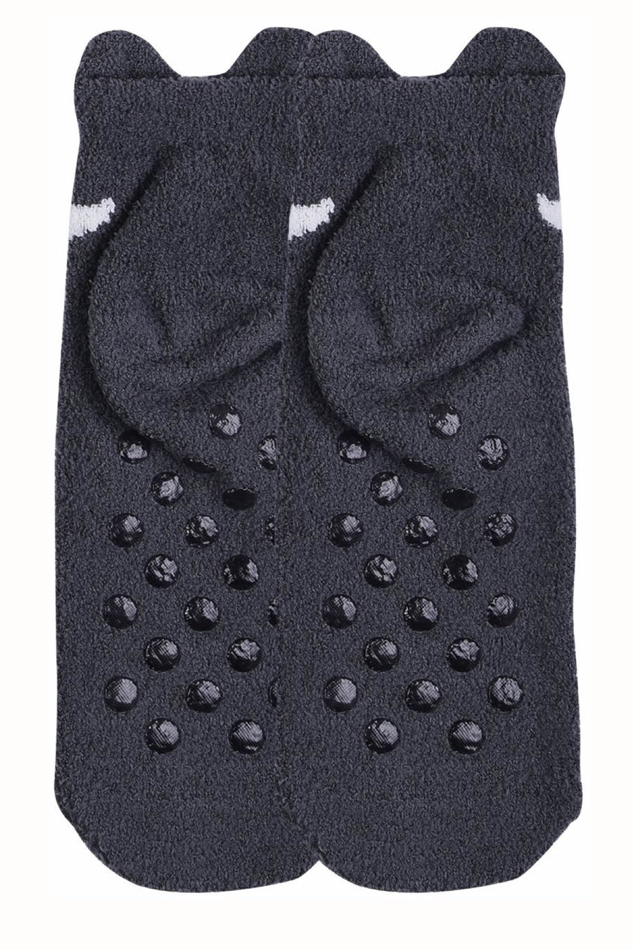Sofra Charcoal-Grey Raccoon Cozy Picot Ankle Socks with Grippers