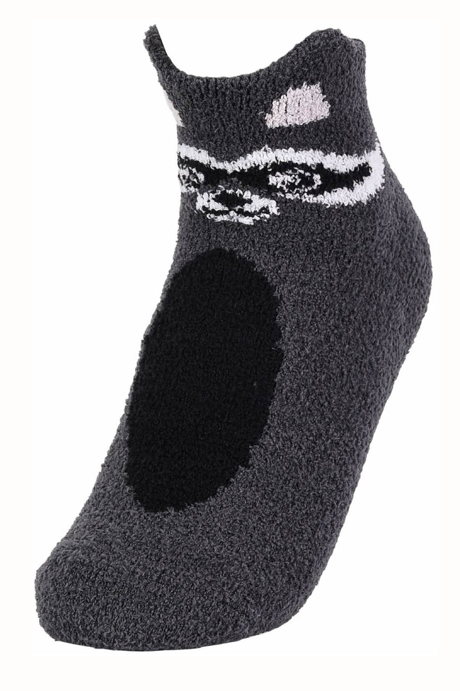 Sofra Charcoal-Grey Raccoon Cozy Picot Ankle Socks with Grippers