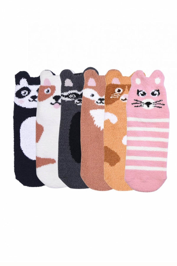 Sofra Charcoal-Grey Raccoon Cozy Picot Ankle Socks with Grippers