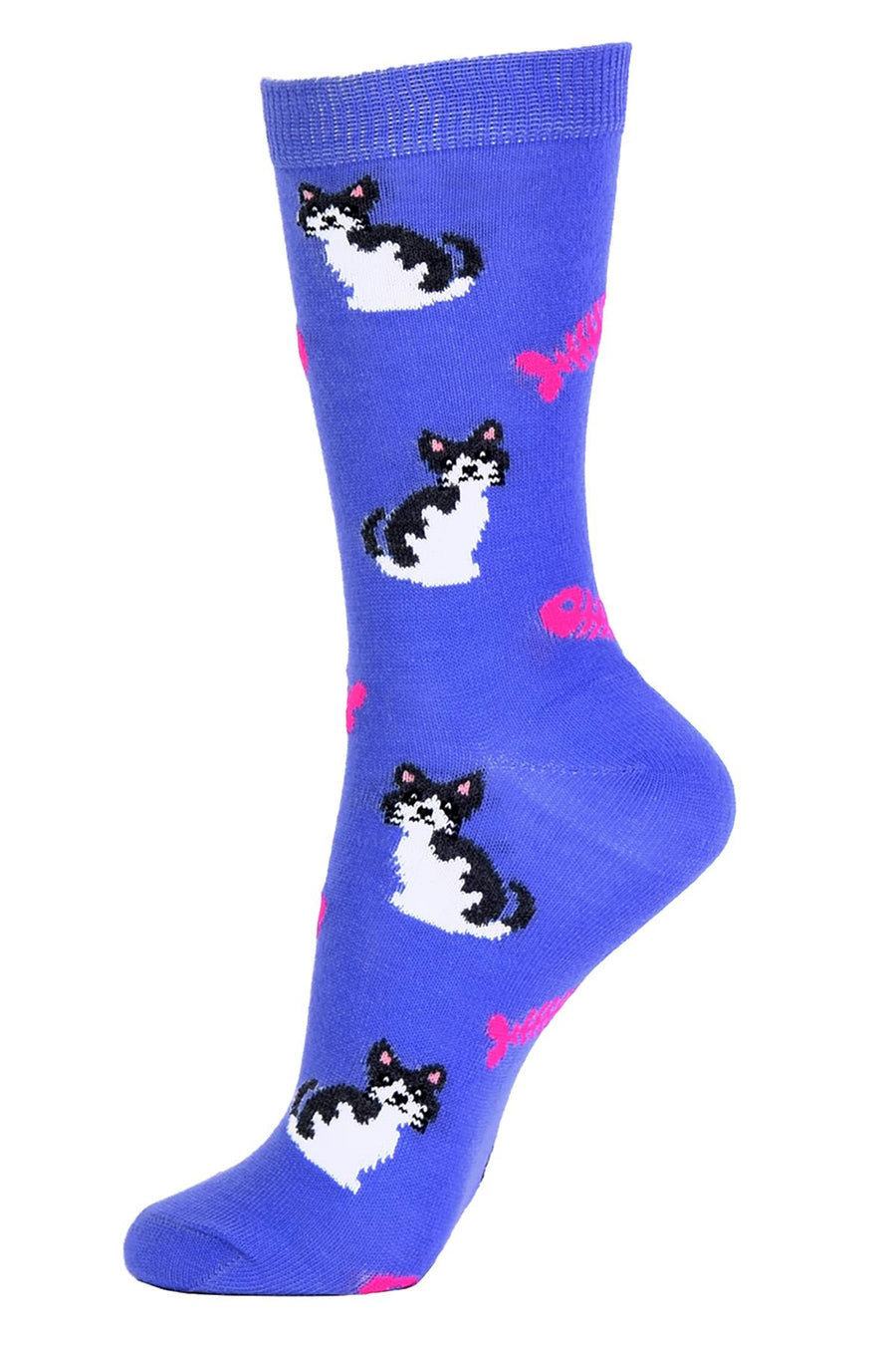 Sofra Granite Blue Cat-Fish Crew Socks
