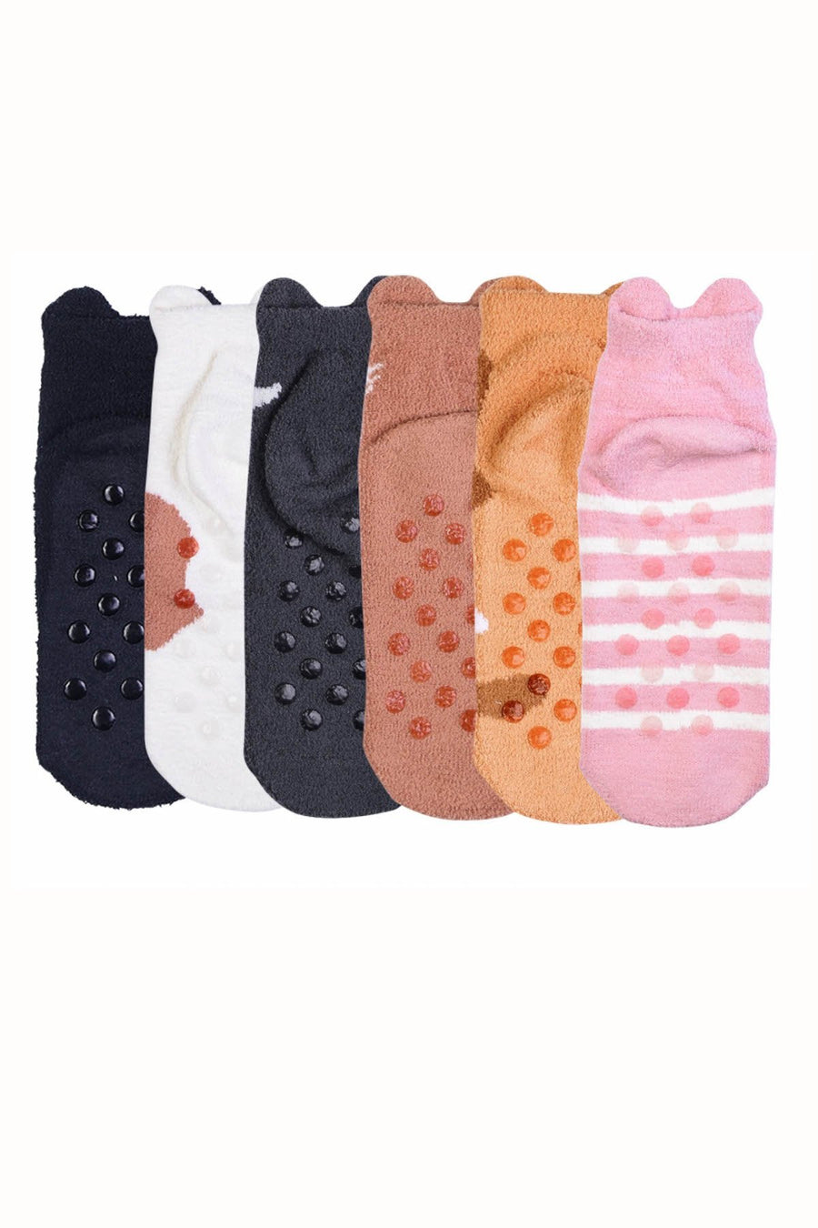 Sofra Pink Mouse Cozy Picot Ankle Socks with Grippers