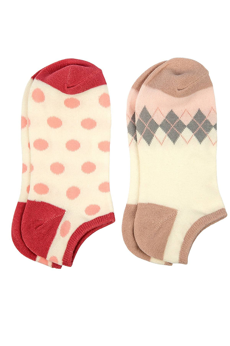 Sofra Pink Sand Argyle Dots Cotton No Show Socks