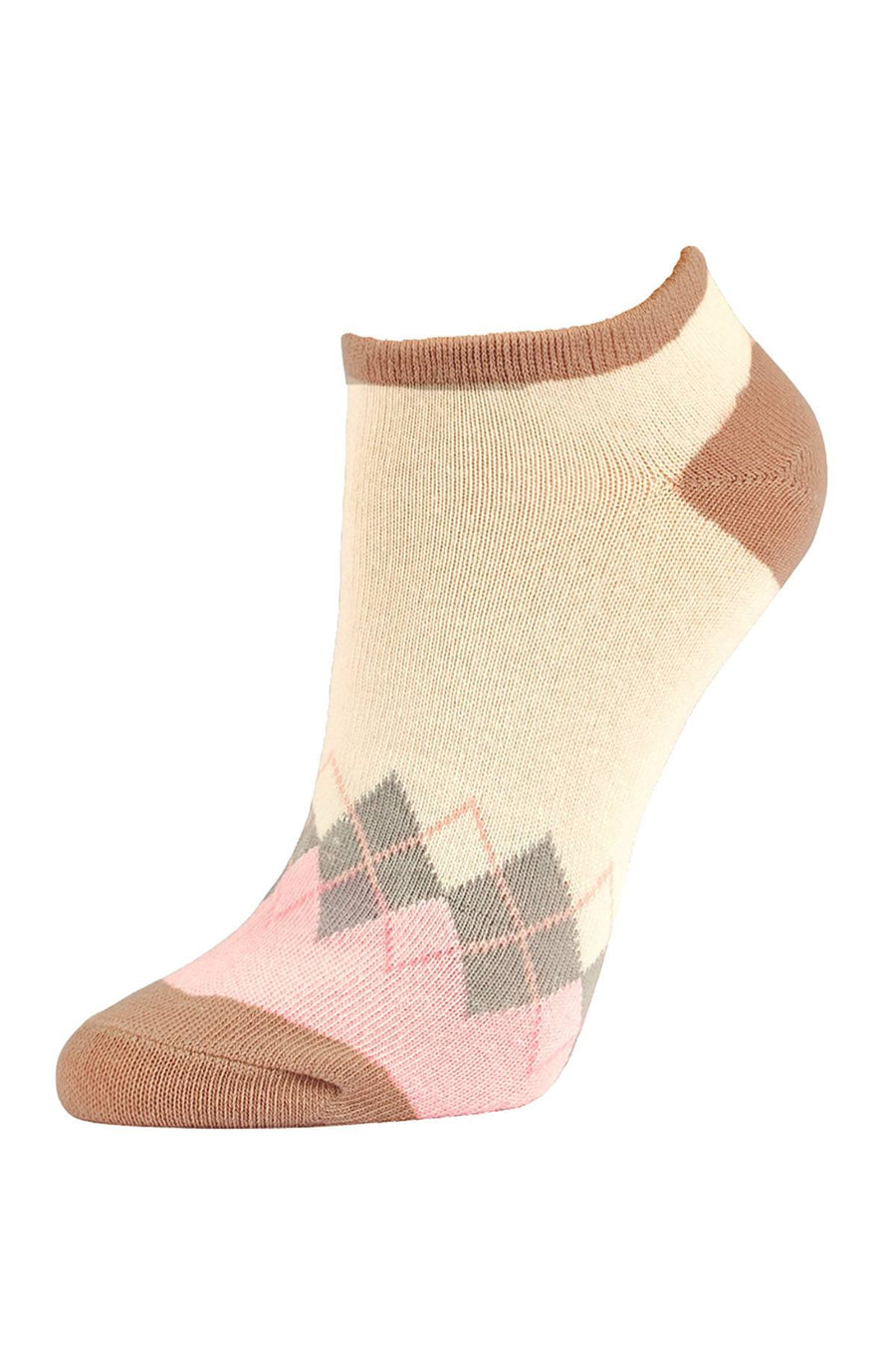 Sofra Pink Sand Argyle Dots Cotton No Show Socks