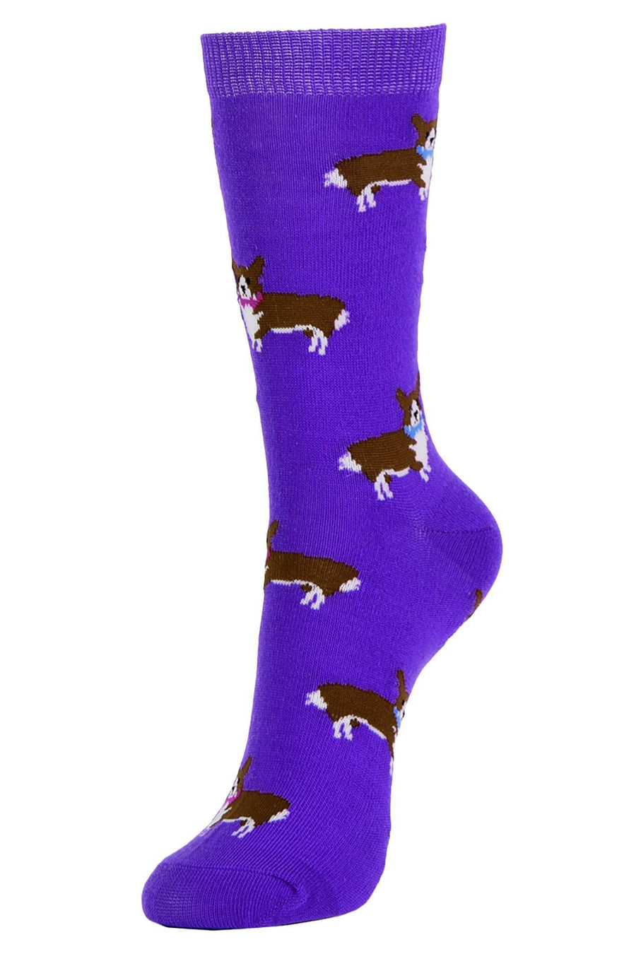 Sofra Purple Dapper Corgi Crew Socks