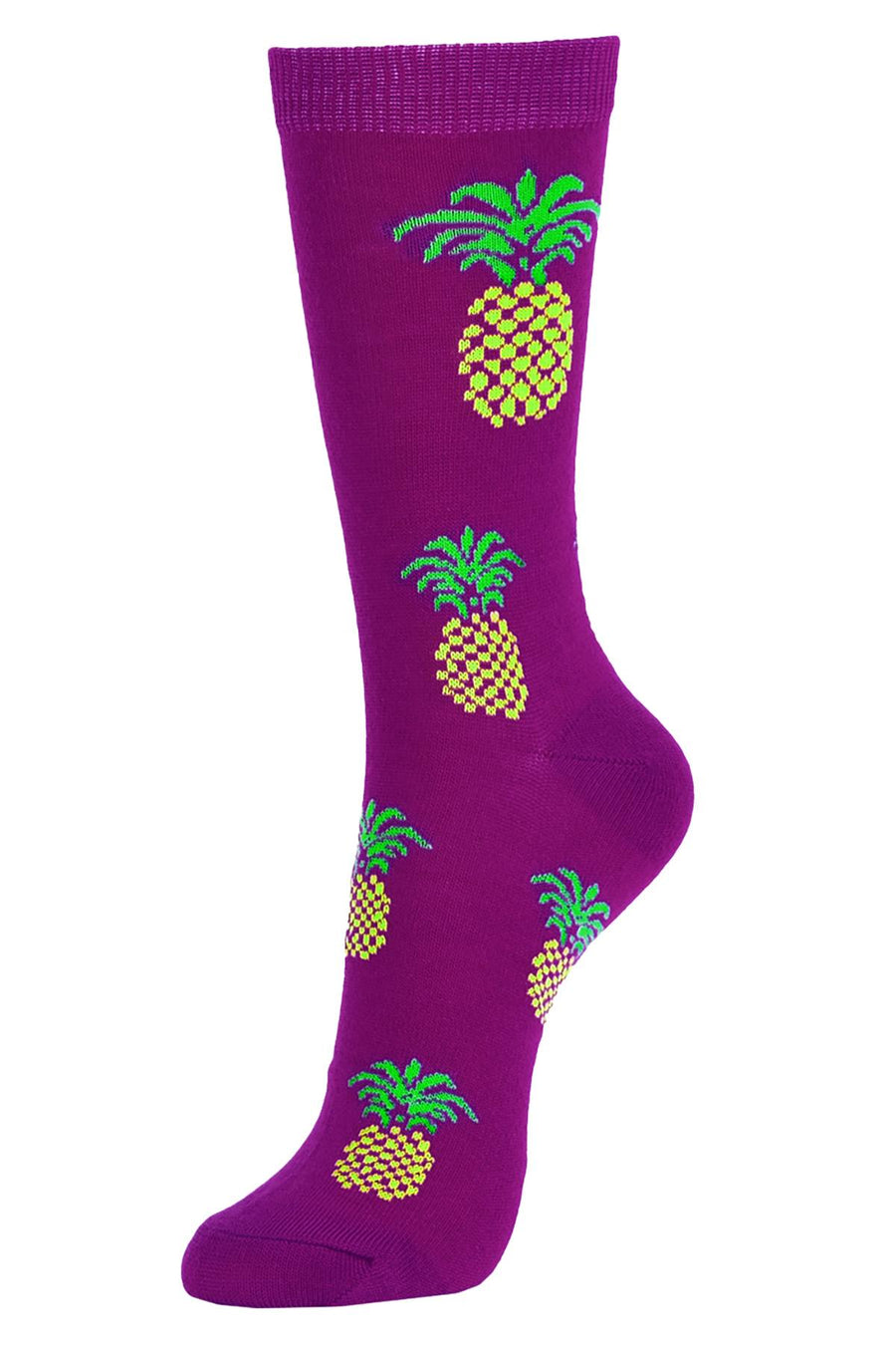 Sofra Purple Pineapple Crew Socks