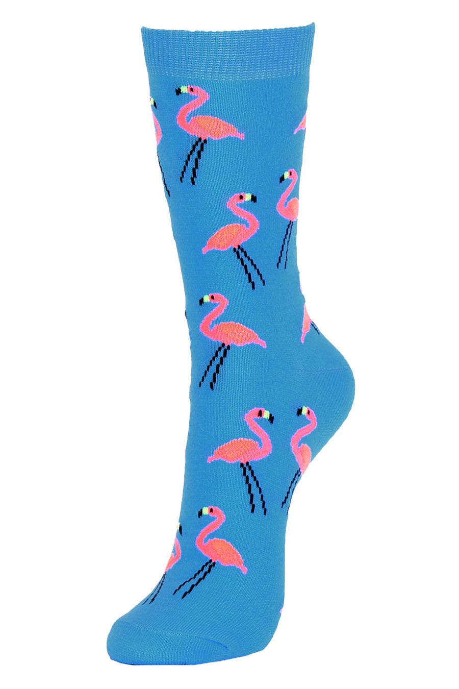 Sofra Turquoise Pink-Flamingo Crew Socks