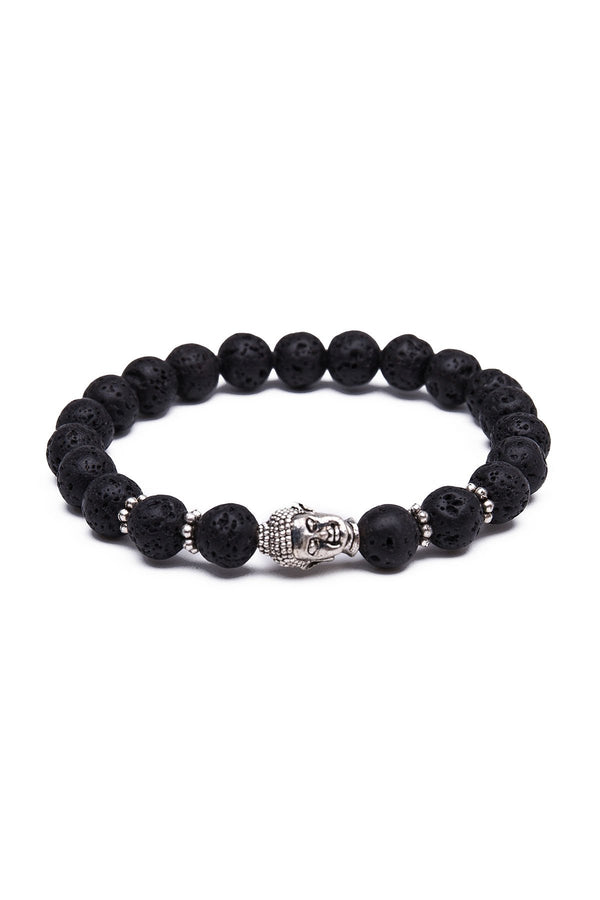Something Strong Lava Stone & Silver Buddha Bracelet