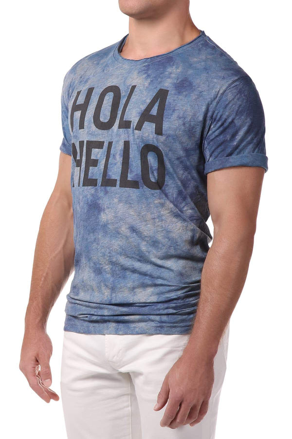 Spenglish Blue Tie Dye Hola Hello Tee